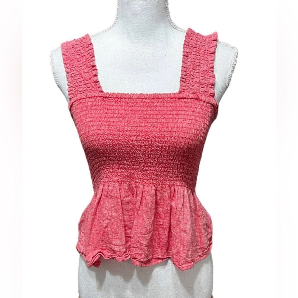 Anthropologie Maeve Peplum smocked linen Blouse Size XS‎